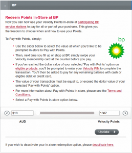 BP Redeem Points Option