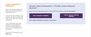 Starwood Marriot Link - Select account to link